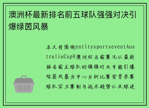 澳洲杯最新排名前五球队强强对决引爆绿茵风暴